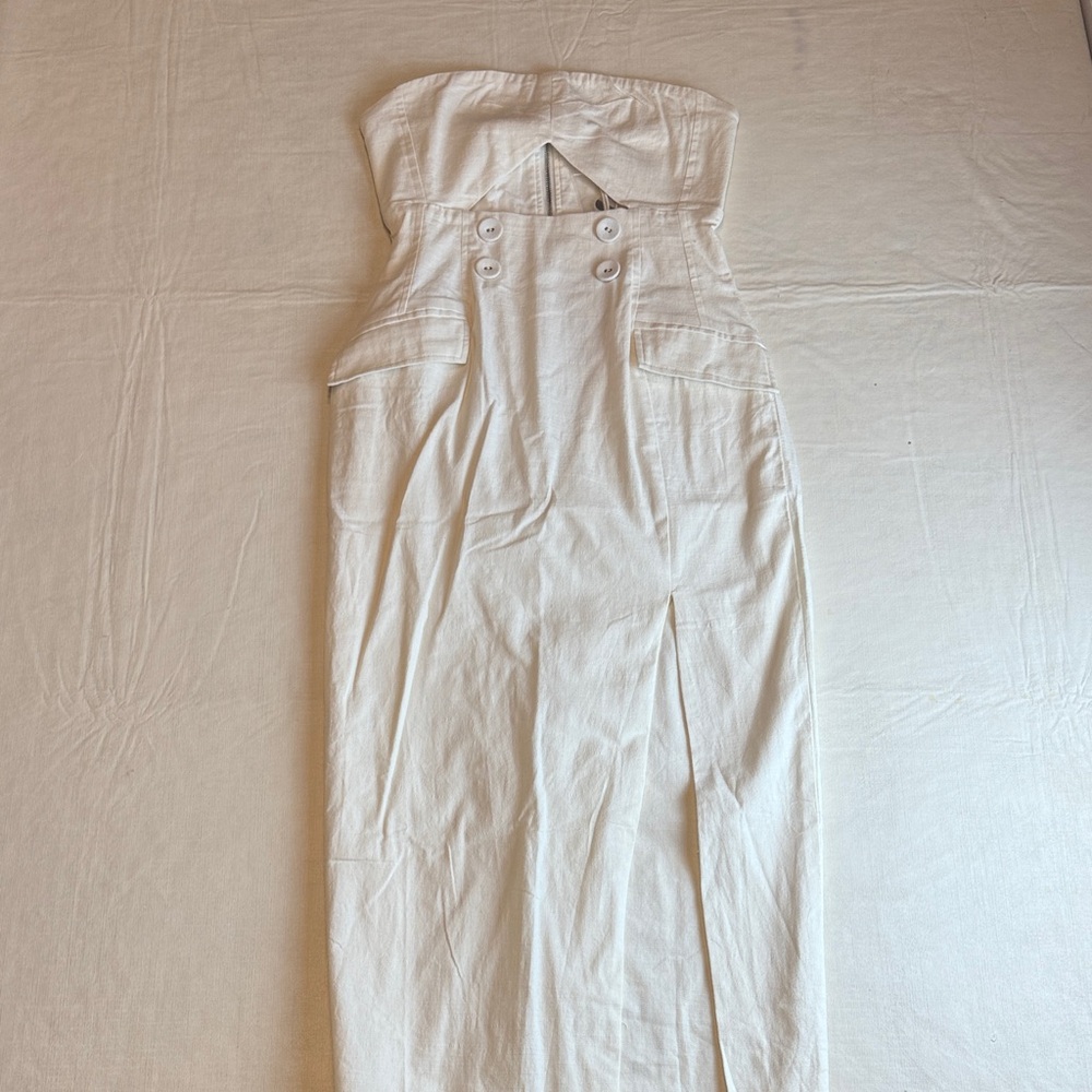 Seven Wonders  White Polinci Strapless Midi Dress Front Cutout Size XS NWT